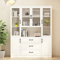 78.7-Inch Modular White Curio Cabinet with Glass Doors for Buffet Display