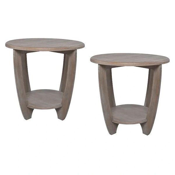 COZAYH Set of 2 Rustic Farmhouse End Tables with Storage Shelf - Vintage Grey French Country Accent Side Tables