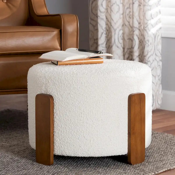 Finlay Contemporary Japandi Boucle Upholstered Wood Ottoman