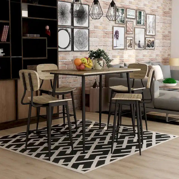 Counter Height Dining Table Set with 4 Chairs and Metal Frame