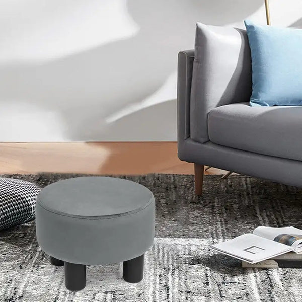 Adeco Modern Velvet Round Ottoman Footrest Stool with Padded Seat