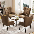 Set of 2 High-Back Tufted Accent Chairs in Cream, Brown, and Taupe