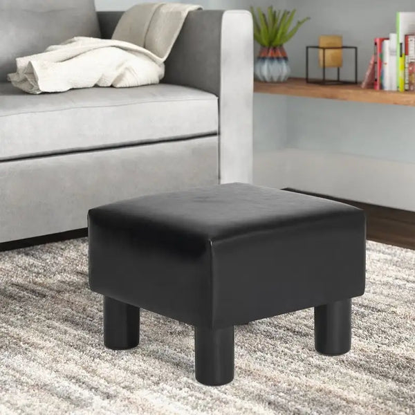 Adeco Faux Leather Footrest Ottoman with Plush Upholstery