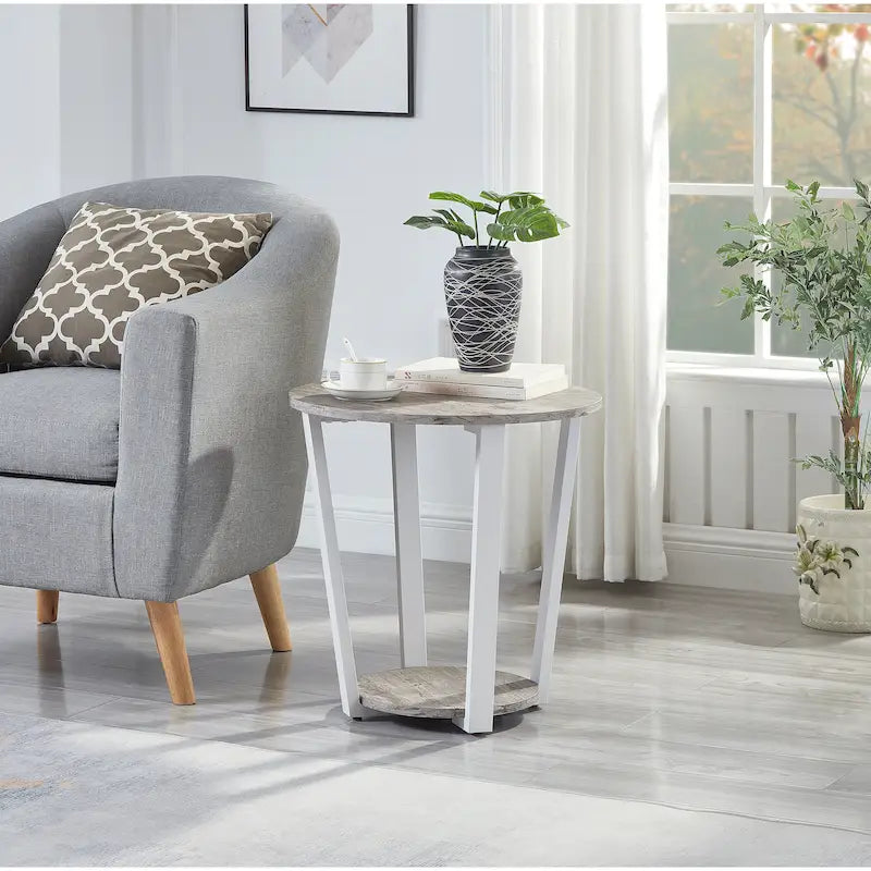 Roundhill Furniture Elysian Modern Round End Table with Storage Shelf