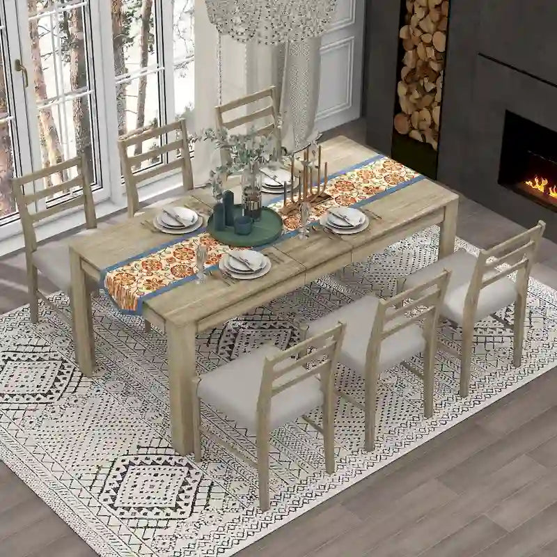 Nestfair 7-Piece Wooden Dining Set: Table with 6 Chairs and 2 Storage Drawers