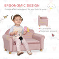 Qaba Kids Sofa with Wooden Armrests - Toddler Couch for Preschool and Kindergarten Rooms Featuring Hidden Storage