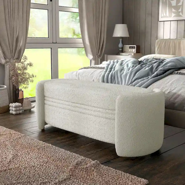 Denhour Contemporary Boucle Storage Bench - DH BASIC Pressice for Bedroom and Entryway