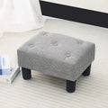 Adeco Rectangular Small Ottoman - Button Tufted Linen Foot Stool