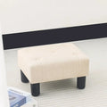 Adeco Rectangular Small Ottoman - Button Tufted Linen Foot Stool