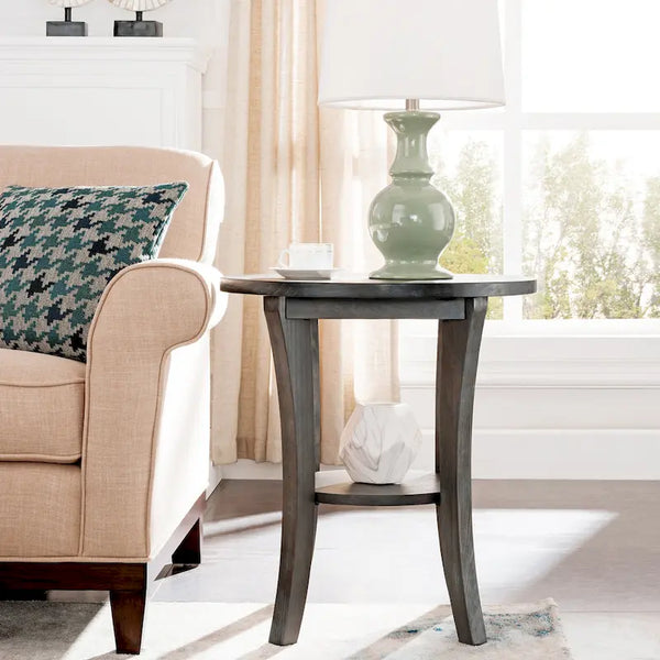 Leick Home Round Side Table Featuring a Convenient Shelf