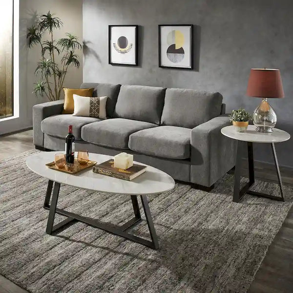 iNSPIRE Q Modern Jurmala Glossy Sintered Stone Tables with Grey Metal Base
