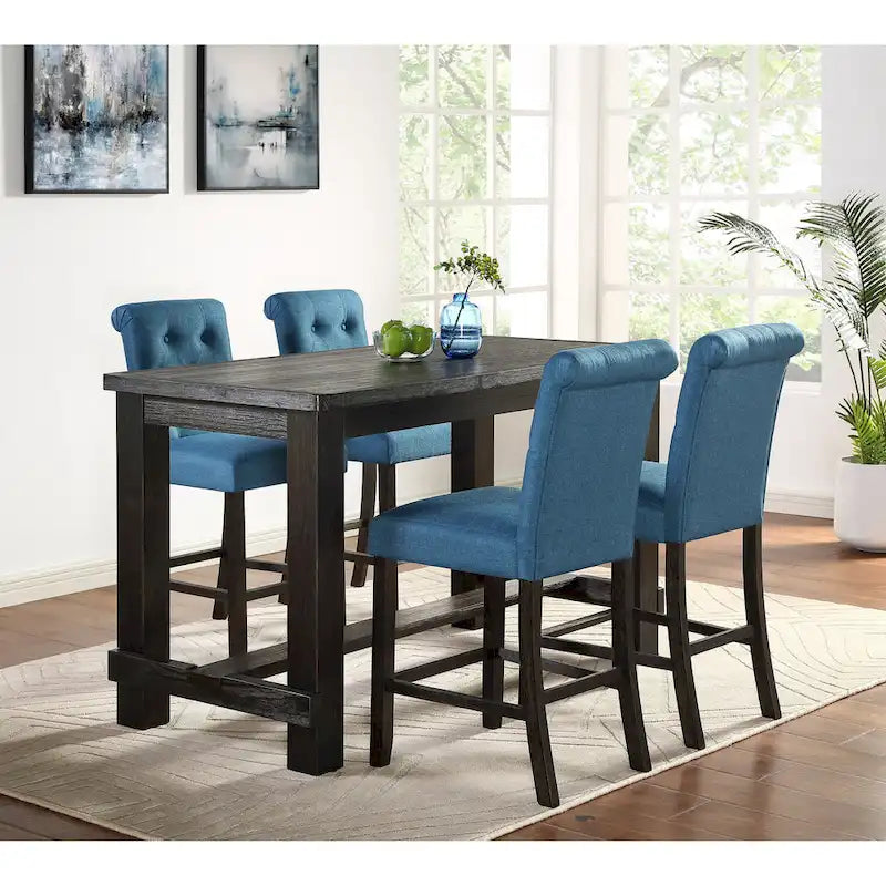 Roundhill Furniture Leviton 5-Piece Counter Height Dining Set in Antique Black Wood Finish