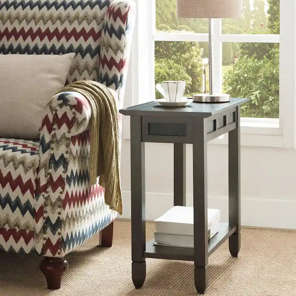 Leick Home Rustic Slate Side Table Featuring USB-C Charging Port
