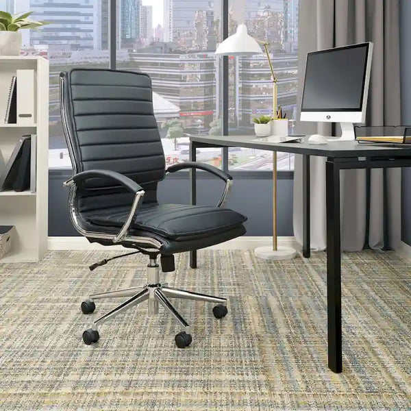 Executive High-Back Faux Leather Chair with Chrome Base and Detachable Sleeves