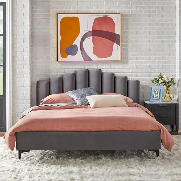 Lifestorey Modern Queen Platform Bed with Stark Velvet Upholstery