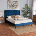 Joanna Modern Velvet Upholstered Platform Bed with Dark Brown Wood Finish