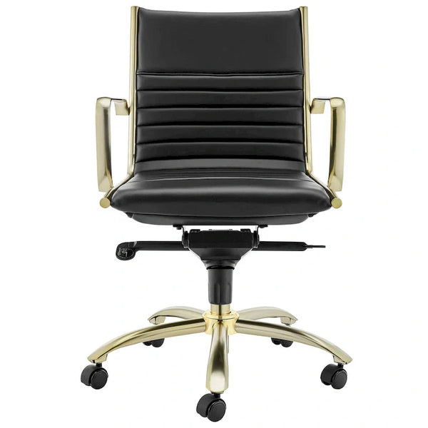 Dirk Black Low Back Office Chair with Matte Brushed Gold Base