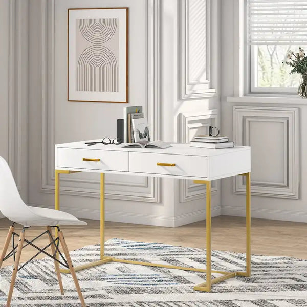 Contemporary Writing Desk with 2 Drawers for Bedroom and Home Office