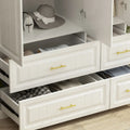 Contemporary White Freestanding Wardrobe Armoire - 93.7" High Storage Cabinet