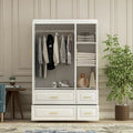 Modern Wardrobe Armoire with Hanging Rod Shelves and Drawers