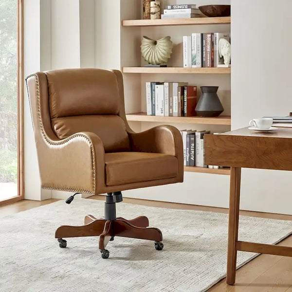 HULALA HOME Pete Adjustable Height Faux Leather Swivel Executive Chair with Tilt Mechanism