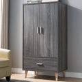 Denhour Mid-Century Modern Distressed Grey 1-Drawer Wardrobe Armoire
