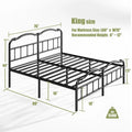 Sturdy 18-Inch High Steel Tube Iron Bed with Double Wave Headboard and Footboard