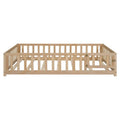 Kids' Full-Size Wooden Floor Bed with Fence and Door
