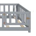 Kids' Full-Size Wooden Floor Bed with Fence and Door