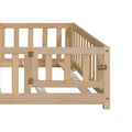 Kids' Full-Size Wooden Floor Bed with Fence and Door