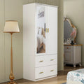 Modern Wardrobe Armoire with Mirror Door Hanging Rod and Drawers