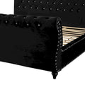 Gracewood Hollow Trivedi Black Velvet Sleigh Bed with Crystal Button Tufting