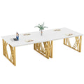 Contemporary 55-Inch Gold and White Computer Desk - Versatile Dining, Vanity, and Conference Table with Elegant Gold Legs