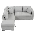 82.6" L-Shaped Sectional Sleeper Sofa Bed with Dual USB Ports, Power Outlets, and Removable Storage Ottoman - Bei