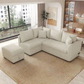 82.6" L-Shaped Sectional Sleeper Sofa Bed with Dual USB Ports, Power Outlets, and Removable Storage Ottoman - Bei