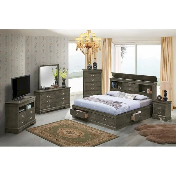 Louis Philippe Queen Platform Bed with Storage