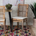 Laluna Contemporary Bohemian Rattan and Mahogany Dining Chair with Cushion