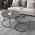 Round Sintered Stone Top Nesting Coffee Table with Black Metal Frame - 31.5 x 17.7 Inches