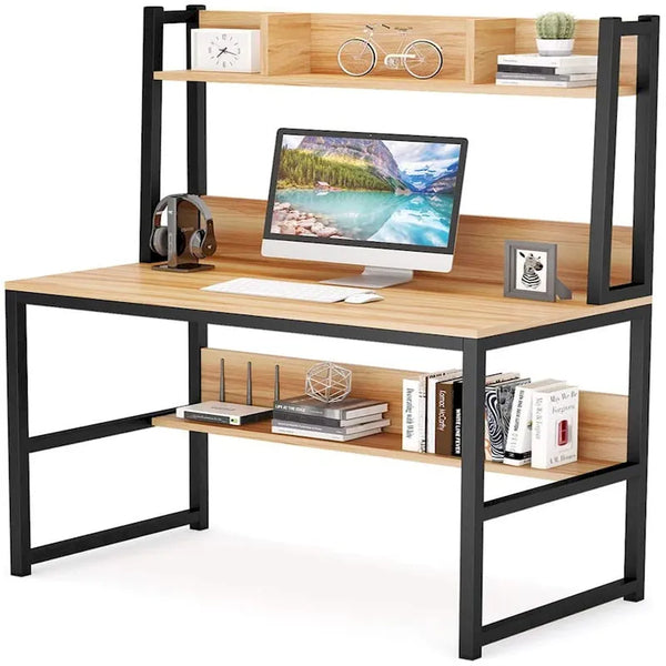 Home Office Computer Desk with Hutch and Shelving for Study