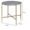 Gray and Gold End Table with Oval Marble Top and X-Shaped Base