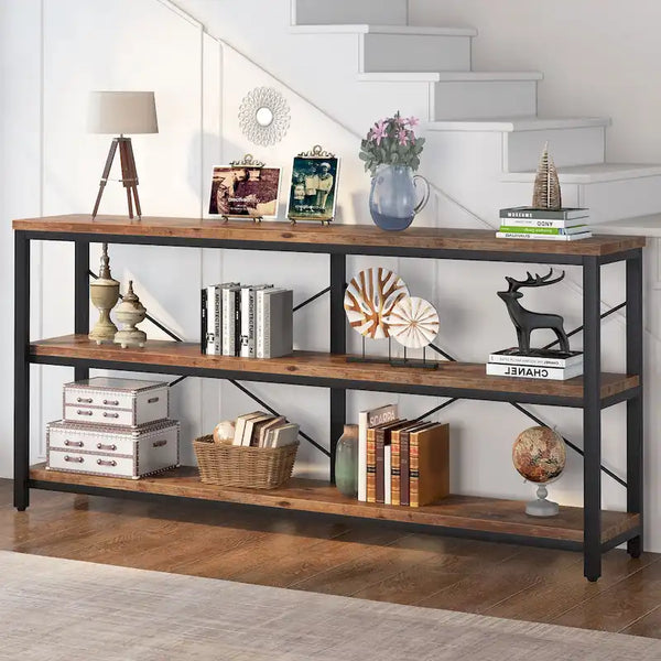 Extended Console Sofa Table with Metal Frame for Entryway - 3-Tier TV Stand