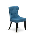 East West Furniture Round Kitchen Table Set - Black Wire-Brushed Finish with Blue Linen Chairs (Multiple Piece Options)