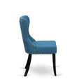 East West Furniture Round Kitchen Table Set - Black Wire-Brushed Finish with Blue Linen Chairs (Multiple Piece Options)