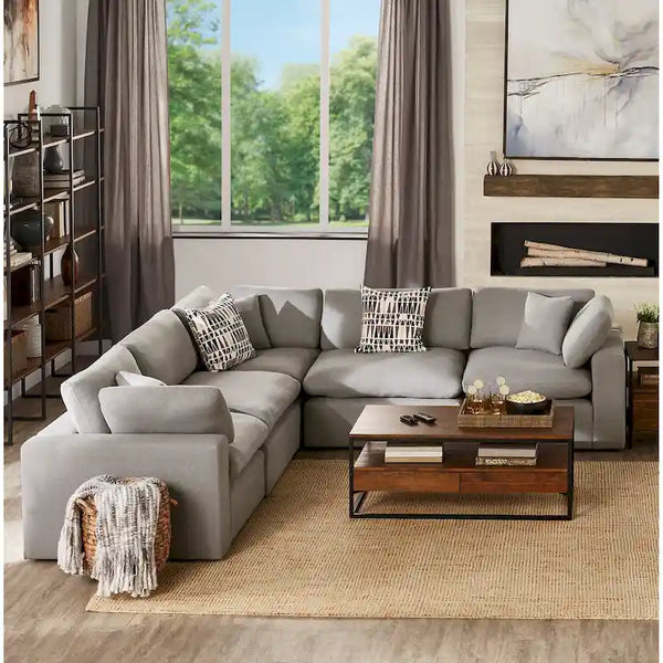iNSPIRE Q Modern Anka Grey Linen 5-Piece Sectional Sofa