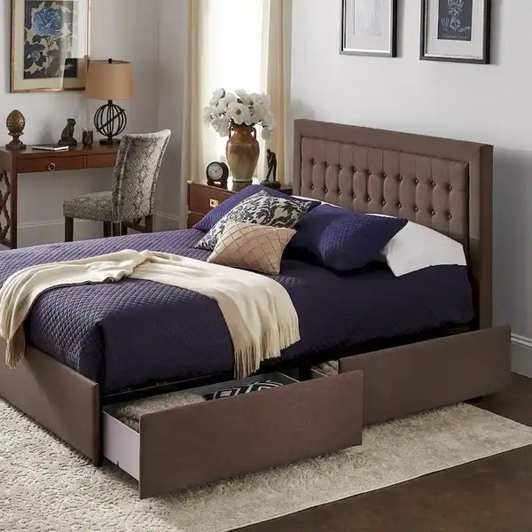 iNSPIRE Q Classic Arlert Tufted Linen Headboard Storage Platform Bed