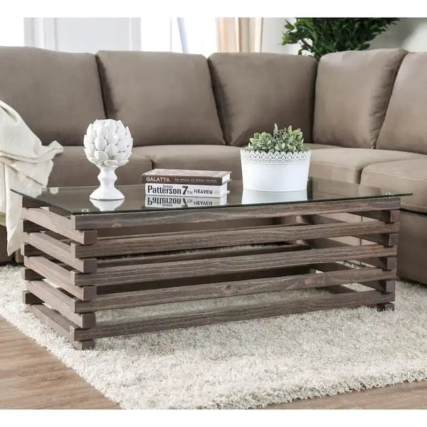 Lown 48-Inch Contemporary Grey Solid Wood Coffee Table by Furniture of America