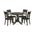 East West Furniture 5-Piece Round Dining Set - Cappuccino Kitchen Table with 4 Chairs (Seat Options Available)