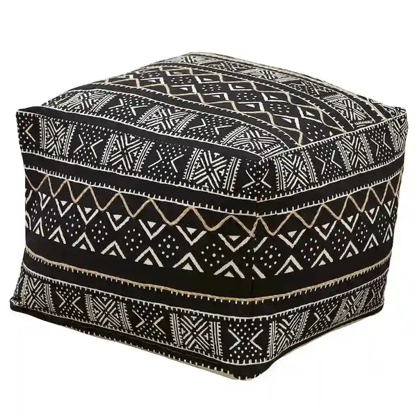 Dark Mudcloth Patterned Floor Pouf