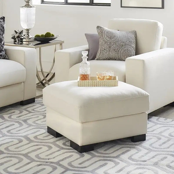 iNSPIRE Q Artisan White Cotton Fabric Down-Filled Ottoman - Lion Design