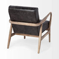 Phineas Black Genuine Leather Accent Chair with Brown Solid Wood Frame